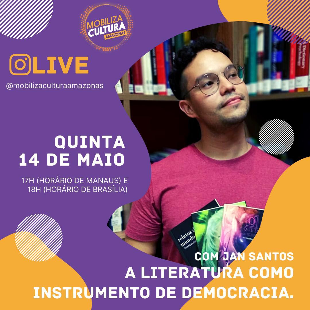 Escritor amazonense realiza live para debater a literatura como um instrumento de democracia