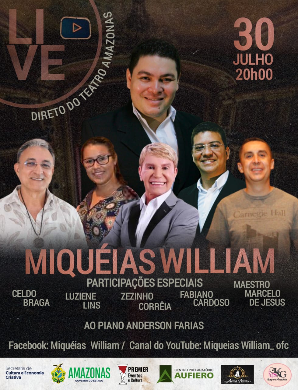 Miqueias William em nova Live, no Teatro Amazonas e com convidados especiais