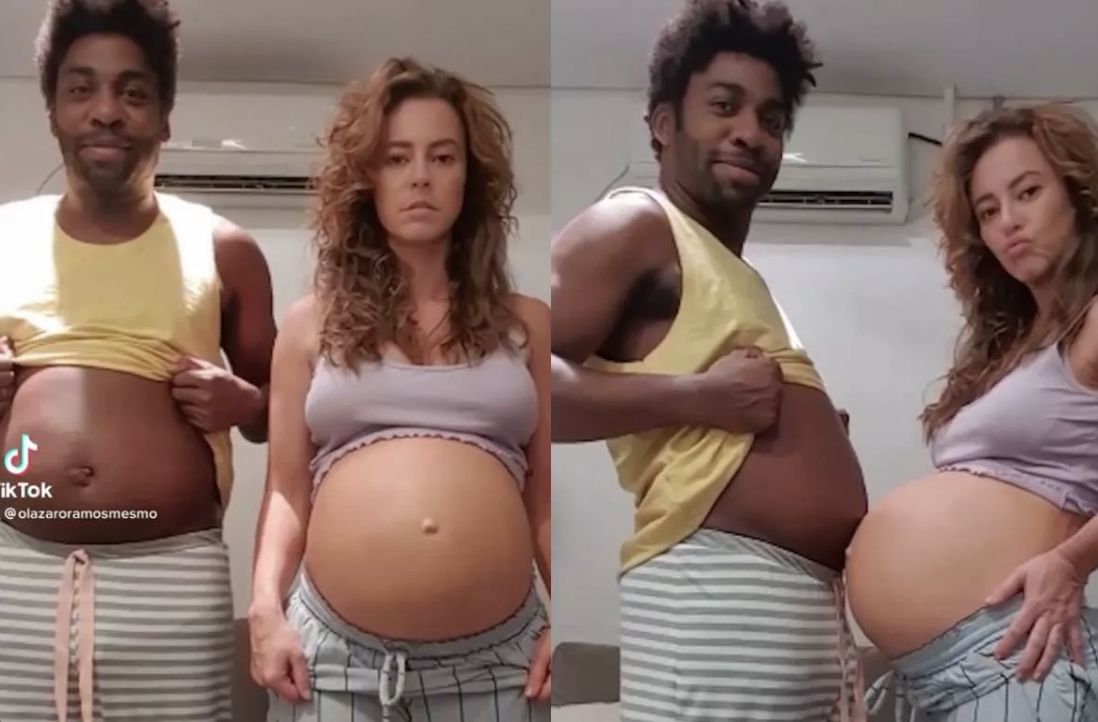 Paolla Oliveira surge 'grávida' ao lado de Lázaro Ramos em bastidores de longa