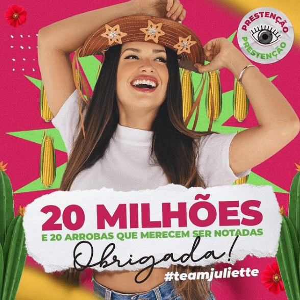 Equipe de Juliette comemora 20 M de seguidores incentivando doações para ONGs