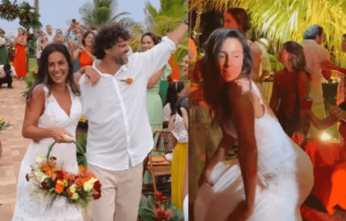 Carol Barcellos se casa na praia e dança funk até o chão em festa