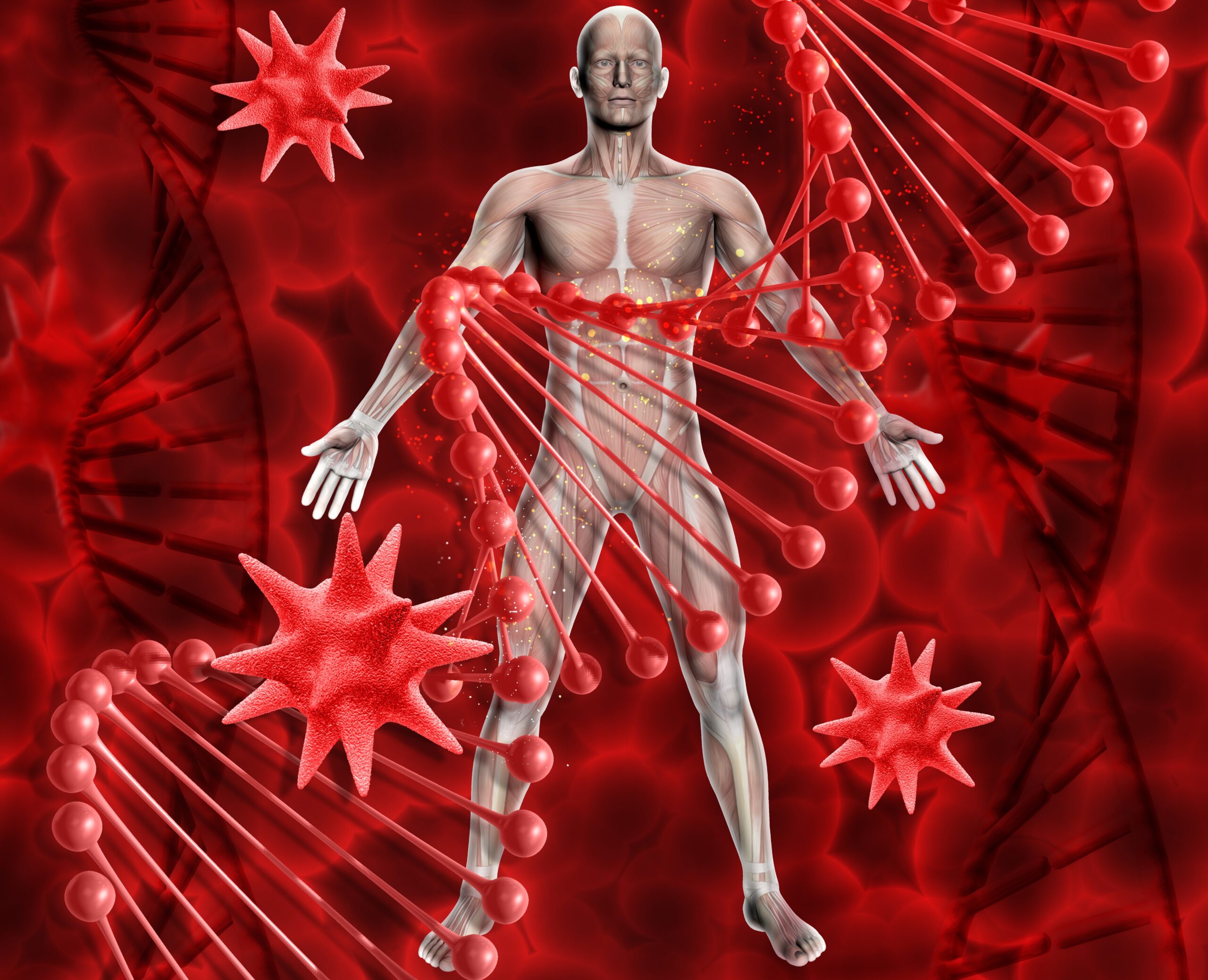 3d-medical-background-with-male-figure-dna-strands-and-virus-cells